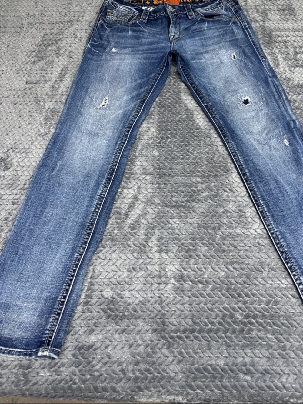 Rock Revival Distressed Slim Easy Straight Blue Jeans